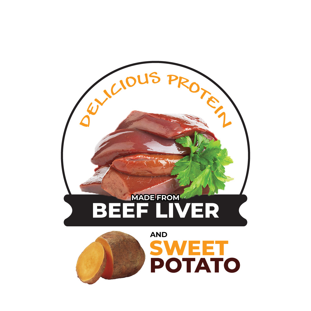 logo with images of real beef liver and sweet potato