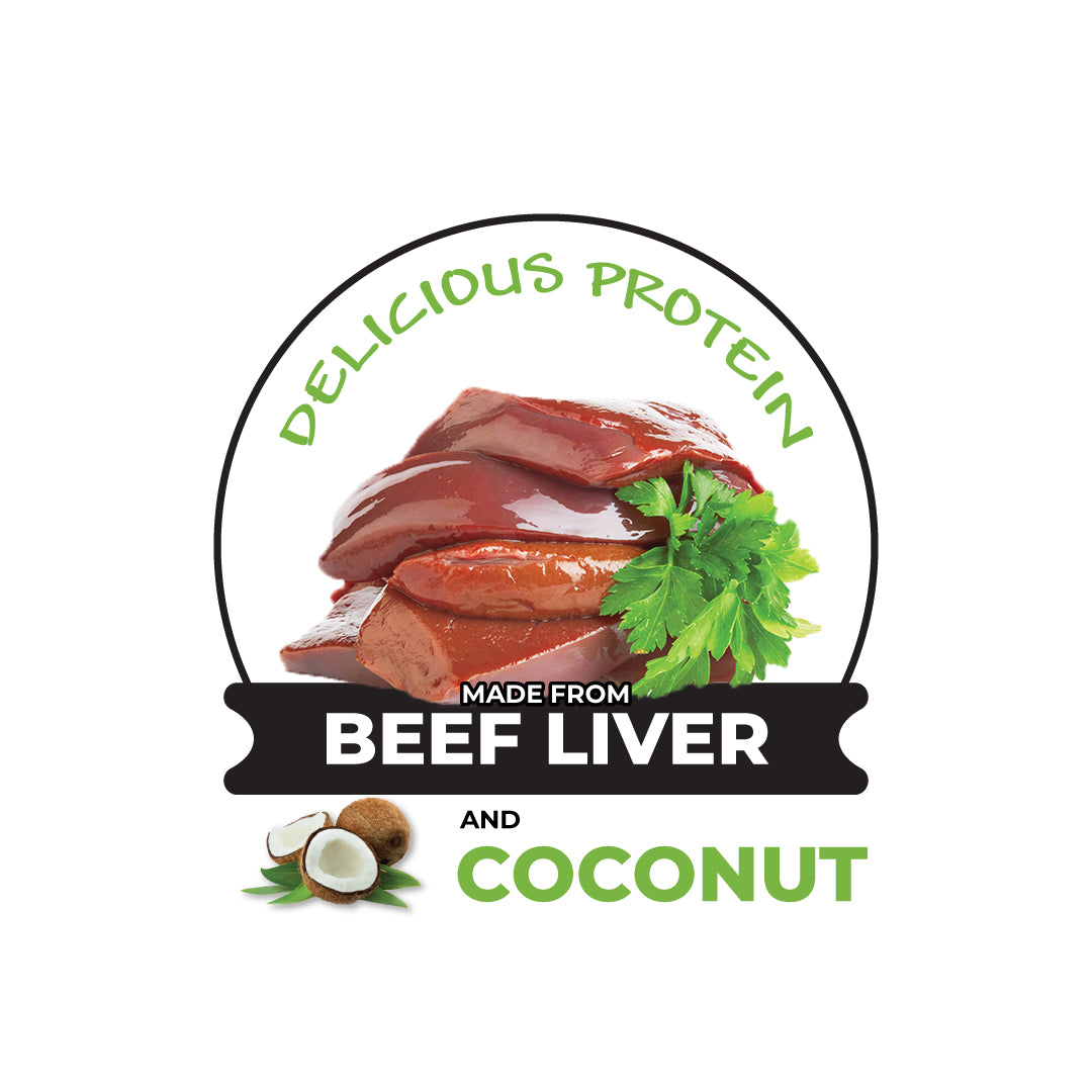 logo with images of real beef liver and coconut