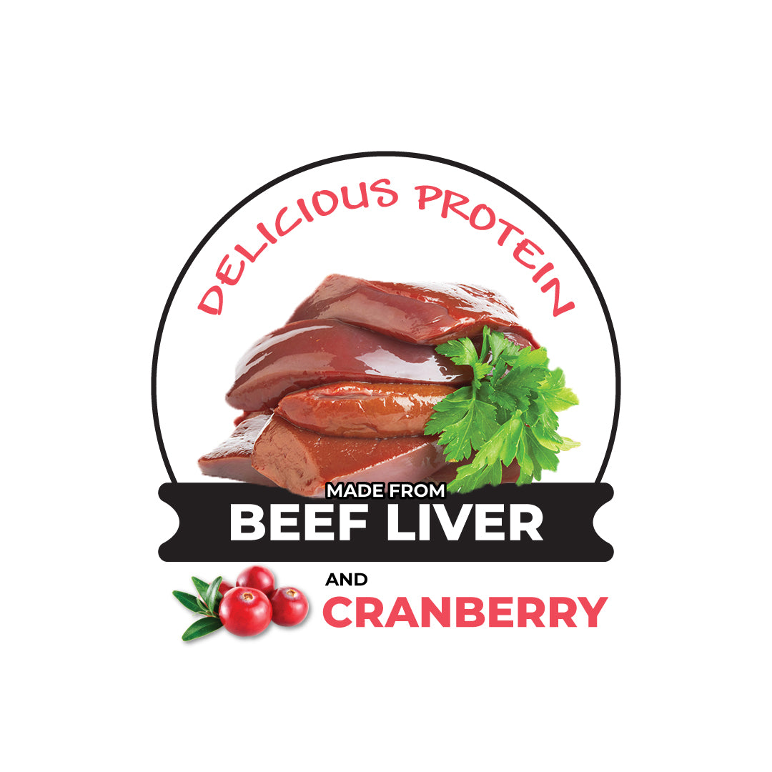 logo with images of real beef liver and cranberry